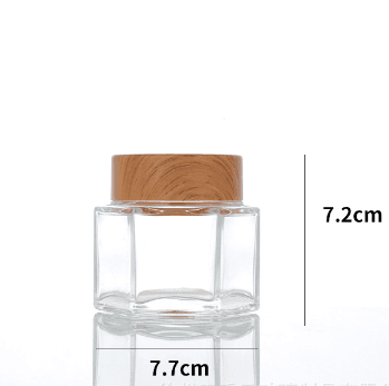140 ml Hexagonal Glass Jar with Wood-Grain Lid