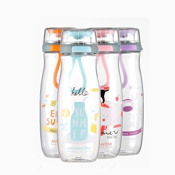 Water bottle with plastic pop lid